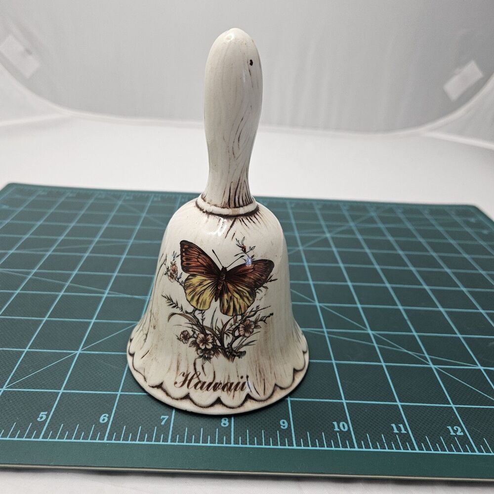 Vintage Treasure Craft Butterfly Flowers Ceramic Bell 1960's USA Retro